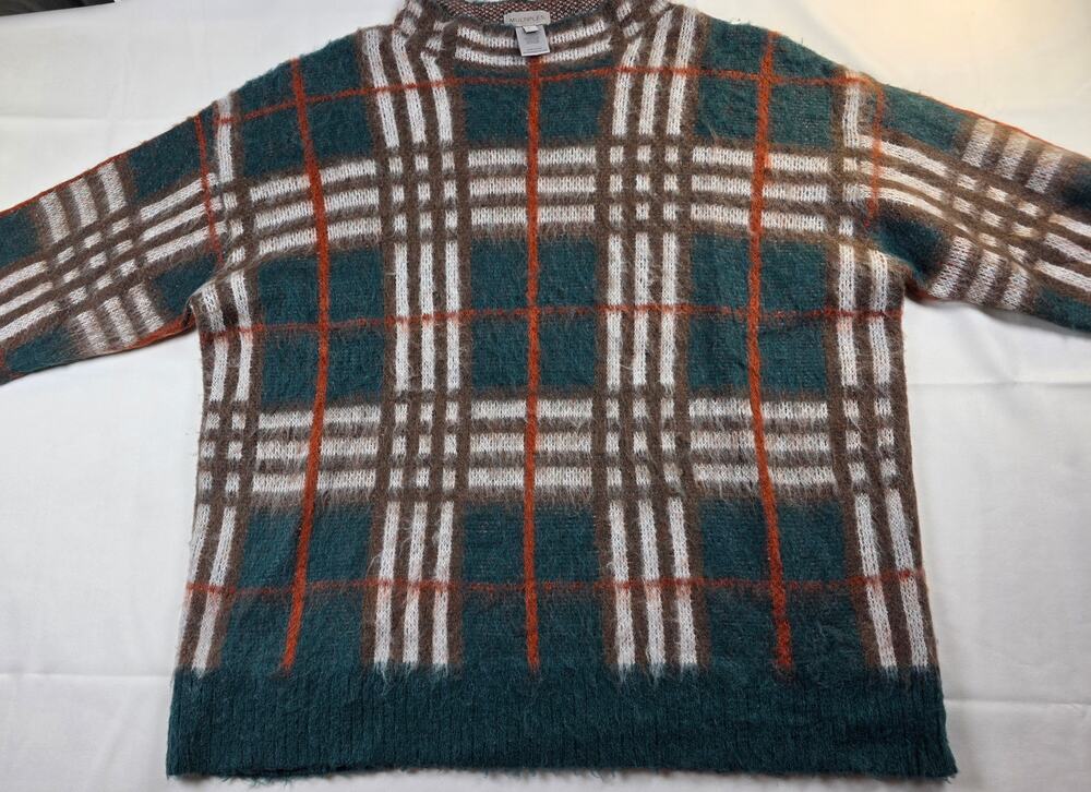 Multiples 3/4 Sleeve Plaid Mock Neck Sweater Size L